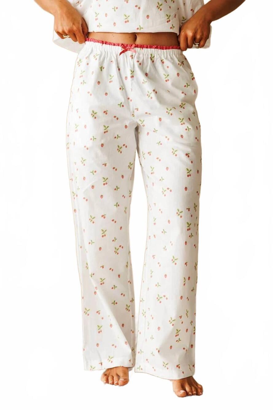 NEW LE LIS strawberry sweetie lace trim pajama pants in white